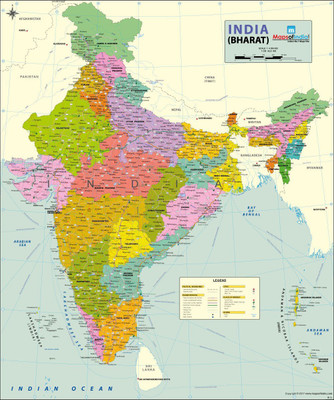 

India Vivid Map vinyl Fine Art Print(33 inch X 27.5 inch)