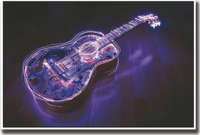 

Glowing Music guitar Print Poster on LARGE PRINT 36X24 INCHES Photographic Paper(36 inch X 24 inch, Rolled)