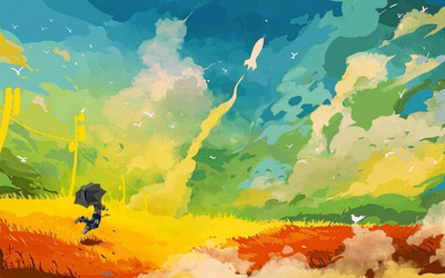 

painting jumb with umbrella Print Poster on 13x19 Inches Paper Print(19 inch X 13 inch, Rolled)
