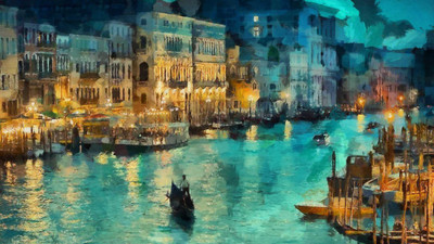 

river front creative painting city image wallpaper Print Poster on 13x19 Inches Paper Print(19 inch X 13 inch, Rolled)