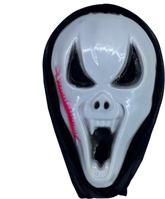 

Funcart White Long Chin Horror Face Mask With Red Centipede and Black Cloth