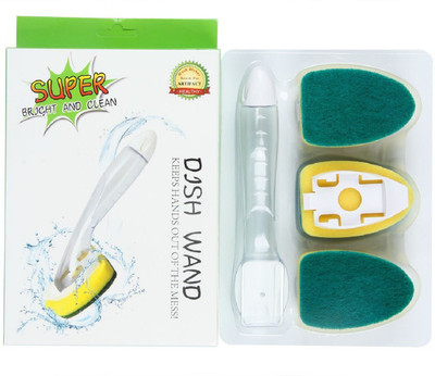 

Onmall Creative Soap Dispenser Scrubber Cleaner Dish Wand Brush with 3 Pieces Wands, for for cleaning Oil stains, Utensils, Kitchen Basins Scrub Pad(Medium)