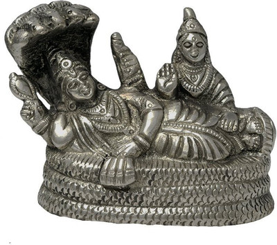 numeroastro PanchdhatuGod Vishnu & Goddess Laxmi Sitting On Sheshnaag Decorative Showpiece  -  10 cm(Brass, Silver)