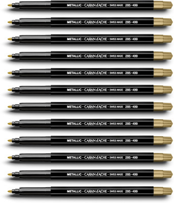 

Caran dAche 285.499 Fancolor Mettalic Fibre Tipped Medium Nib Sketch Pens(Set of 12, Gold)