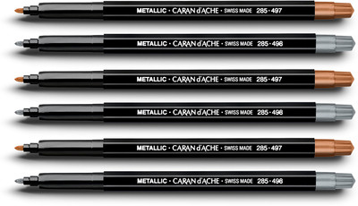 

Caran dAche 285.497/498 Fancolor Mettalic Fibre Tipped Medium Nib Sketch Pens(Set of 6, Bronze/Silver)