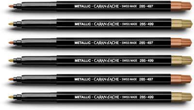 

Caran dAche 285.497/499 Fancolor Mettalic Fibre Tipped Medium Nib Sketch Pens(Set of 6, Bronze/Gold)