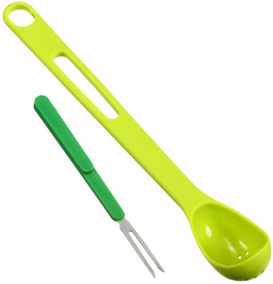 

ShopAis High Quality 2-piece Jar spoon And Fork Plastic Colander Steel Fruit Fork Practical Kitchen Tools Plastic Serving Spoon(Pack of 1)