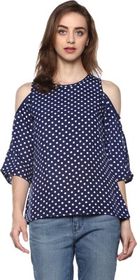 MAYRA Casual 3/4 Sleeve Polka Print Women Blue Top