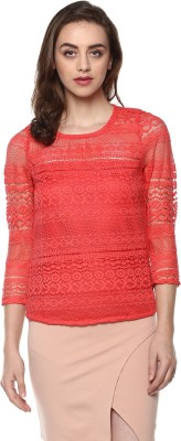 MAYRA Casual 3/4 Sleeve Solid Women Orange Top