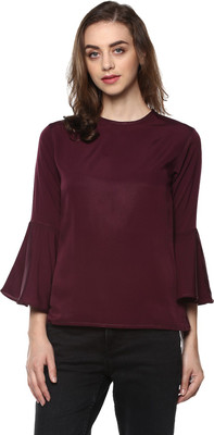 MAYRA Casual 3/4 Sleeve Solid Women Maroon Top MAYRA Casual 3/4 Sleeve Solid Women Maroon Top