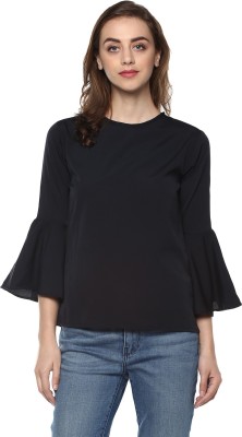 MAYRA Casual Bell Sleeve Solid Women Black Top