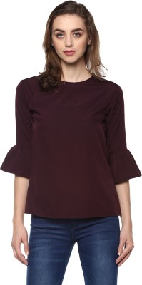 MAYRA Casual Bell Sleeve Solid Women Maroon Top