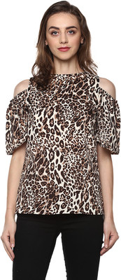 MAYRA Casual Cold Shoulder Animal Print Women Multicolor Top MAYRA Women's Tops