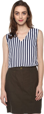 MAYRA Casual Sleeveless Striped Women Blue Top