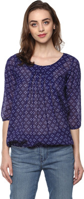 MAYRA Casual 3/4 Sleeve Printed Women Blue Top