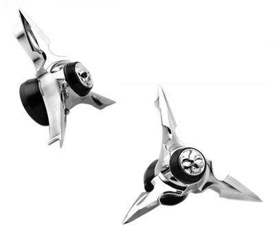 

Accedre Black & Chrome Skull Spun Blade Spinning Front Axle Cap Two Wheeler Axle