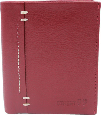 

street 99 Men Red Genuine Leather Wallet(10 Card Slots)