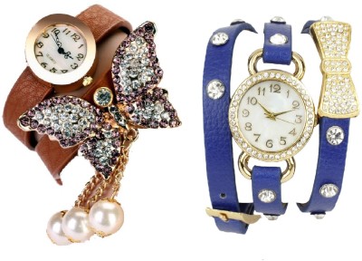 COSMIC BROWN BRACELET BEAUTIFUL BUTTERFLY PENDENT AND BLUE BO -TIE DIAMOND STUDDED LADIES PARTY WEAR Watch  - For Women   Watches  (COSMIC)