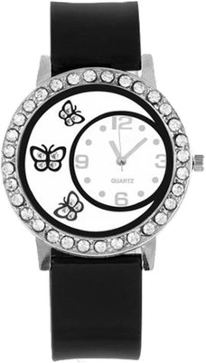 

Freny Exim Premium Fashion Stylish Diamond Studded Three Small Butterfly Black Round Dial Comfortable Strap Watch - For Girls