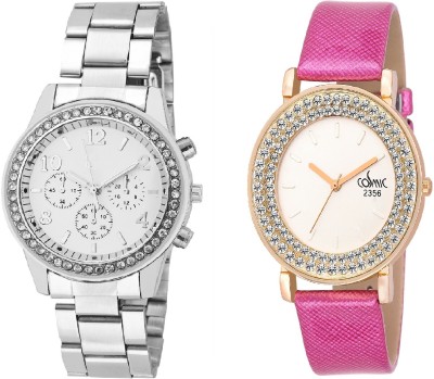 COSMIC Rhinestone Studded Analog WHITE Dial WITH DIAMOND STUDDED AND GLAMOROUS DIVA ladies party wear Watch  - For Women   Watches  (COSMIC)