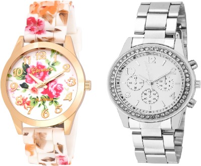 COSMIC Rhinestone Studded Analog WHITE Dial WITH NEW GENEVA PLATINUM BIG SIZE DIAL - 32 MM DIAMETER LADIES PARTY WEAR Watch  - For Women   Watches  (COSMIC)