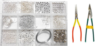 

GOELX DIY Findings Silver Jewellery Making Accessories Kit With Tools - All Basic Silver Jewellery Materials With Tools & Free Storage Box !!