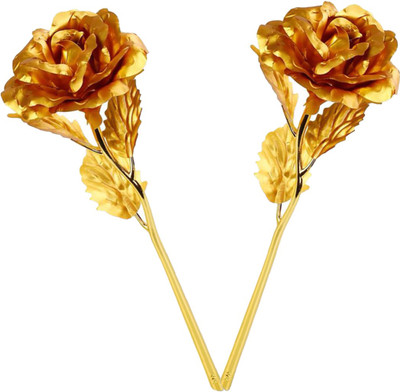 

Encelade Golden Valentine gift Roses With Gift Box Gold Rose Artificial Flower(10 inch, Pack of 2)