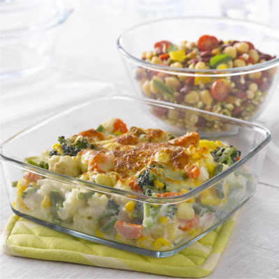 BOROSIL Borosil Mixing Bowl and Square Dish with Lid Set, 2-Pieces Borosilicate Glass Vegetable Bowl(Clear, Pack of 2)