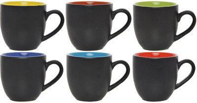 

Century Hanso Designer Ceramic Cup Set of 6 Ceramic(Black, Pack of 6)