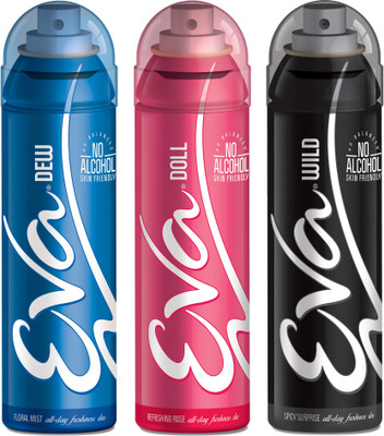 

EVA Deodorant Spray, Doll, Wild & Dew ,125ml - Combo 3 Deodorant Spray - For Women(125 ml, Pack of 3)