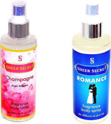 

SHEER SECRET CHAMPAGNE WOMEN::ROMANCE Body Mist - For Men & Women(400 ml, Pack of 2)