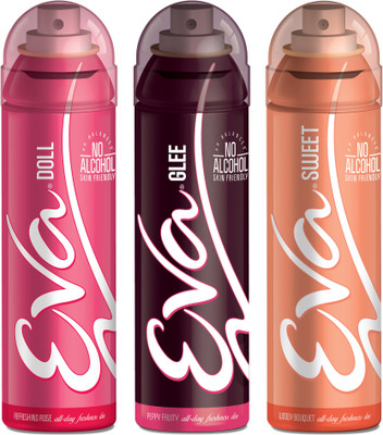 

EVA Deodorant Spray, Doll, Sweet & Glee ,125ml - Combo 3 Deodorant Spray - For Women(125 ml, Pack of 3)