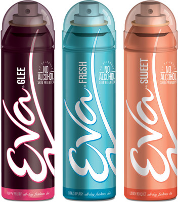 

EVA Deodorant Spray, Fresh, Sweet & Glee ,125ml - Combo 3 Deodorant Spray - For Women(125 ml, Pack of 3)