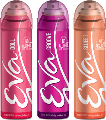 

EVA Deodorant Spray, Doll, Sweet & Groove ,125ml - Combo 3 Deodorant Spray - For Women(125 ml, Pack of 3)