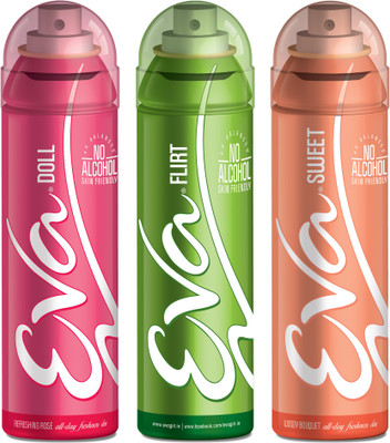 

EVA Deodorant Spray, Doll, Sweet & Flirt ,125ml - Combo 3 Deodorant Spray - For Women(125 ml, Pack of 3)