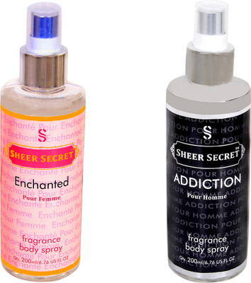 

SHEER SECRET ENCHANTED WOMEN::ADDICTION MEN Body Mist - For Men & Women(400 ml, Pack of 2)