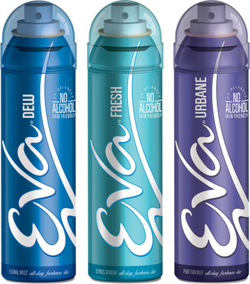 

EVA Deodorant Spray, Fresh, Urbane & Dew ,125ml - Combo 3 Deodorant Spray - For Women(125 ml, Pack of 3)