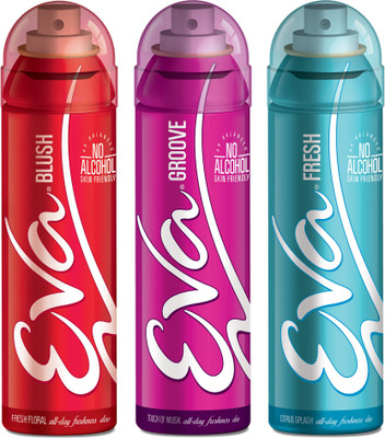 

EVA Deodorant Spray, Fresh, Groove & Blush ,125ml - Combo 3 Deodorant Spray - For Women(125 ml, Pack of 3)