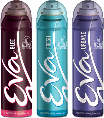 

EVA Deodorant Spray, Fresh, Urbane & Glee ,125ml - Combo 3 Deodorant Spray - For Women(125 ml, Pack of 3)