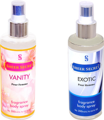 

SHEER SECRET VANITY WOMEN::EXOTIC MEN Body Mist - For Men & Women(400 ml, Pack of 2)