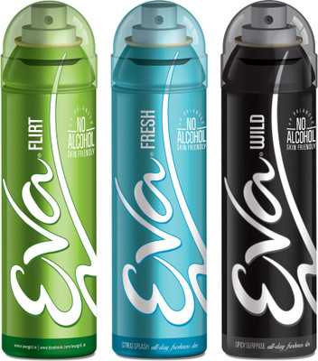 

EVA Deodorant Spray, Fresh, Wild & Flirt ,125ml - Combo 3 Deodorant Spray - For Women(125 ml, Pack of 3)
