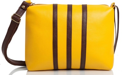 

Mammon Girls Casual Yellow, Tan Rexine, Velvet Sling Bag, Tan;yellow