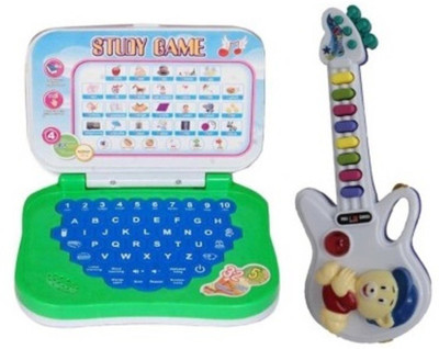 Mahvi Toys combo of Mini English Learning Laptop & Musical Guitar with Button(Multicolor)