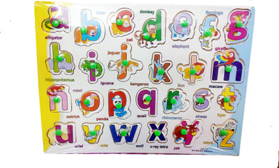 TALKING GANESHA Small Alphabet Tray with pictures & Peg Knobs (multicolor)(Multicolor)