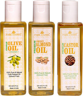 

Park Daniel Pure Olive Oil and Sweet Almond oil and Castor Oil Combo of 3 No.100 ml Bottles(300 ml)(300 ml)