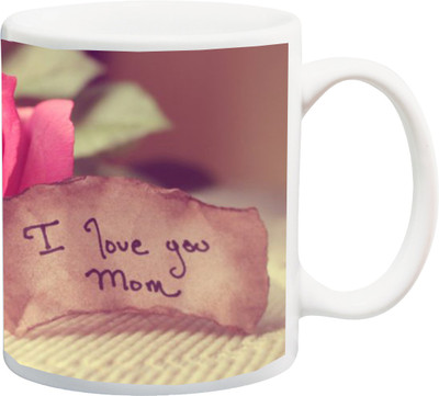 

Stylotrendz I Love You Mom Other Side Pink Flower Printed Coffee Ceramic Mug(325 ml), White