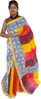 KheyaliBoutique Printed Fashion Cotton Saree(Red, Brown, Yellow) Flipkart