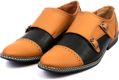 

icebullleather Monk Strap For Men(Tan, Black, Tan with black matching
