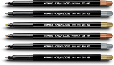 

Caran dAche 285.497/498/499 Fancolor Mettalic Fibre Tipped Medium Nib Sketch Pens(Set of 6, Bronze/Silver/Gold)
