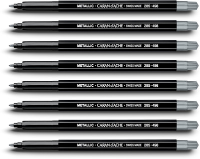 

Caran dAche 285.498 Fancolor Mettalic Fibre Tipped Medium Nib Sketch Pens(Set of 8, Silver)